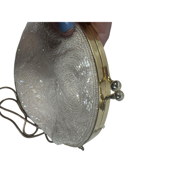 Carla Marchi White Sequin Clutch Bag Purse With Metal Strap Vintage - Picture 4 of 8